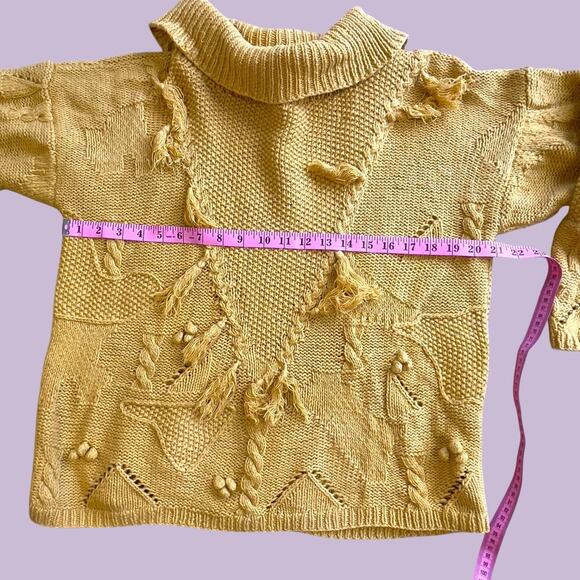 Jennifer Reed hand knitted yellow vintage sweater with tassels large - Picture 8 of 13